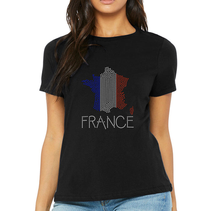 Rhinestone Bling Choose your Style France Flag Map Sparkle cities