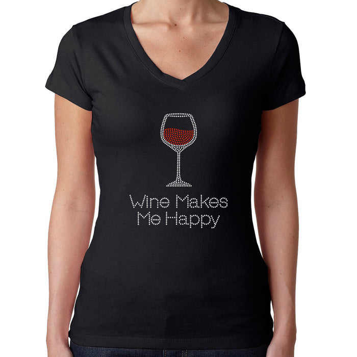 Rhinestone Bling Choose your Style Wine Makes Me Happy Glass Drinks