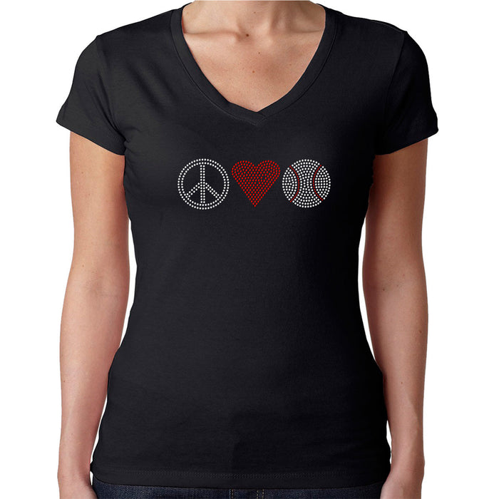 Rhinestone Bling Choose your Style Peace Love Baseball Red Heart Sports