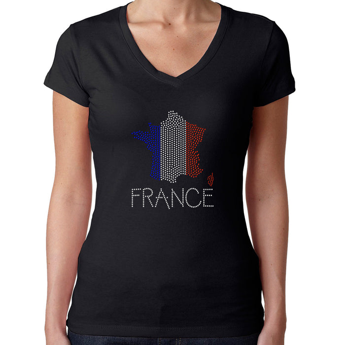 Rhinestone Bling Choose your Style France Flag Map Sparkle cities