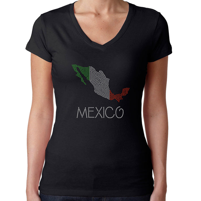 Rhinestone Bling Choose your Style Mexico Flag Map Sparkle cities