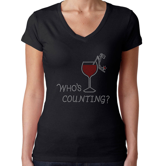 Rhinestone Bling Choose your Style Who's Counting Glass Red Wine Drinks