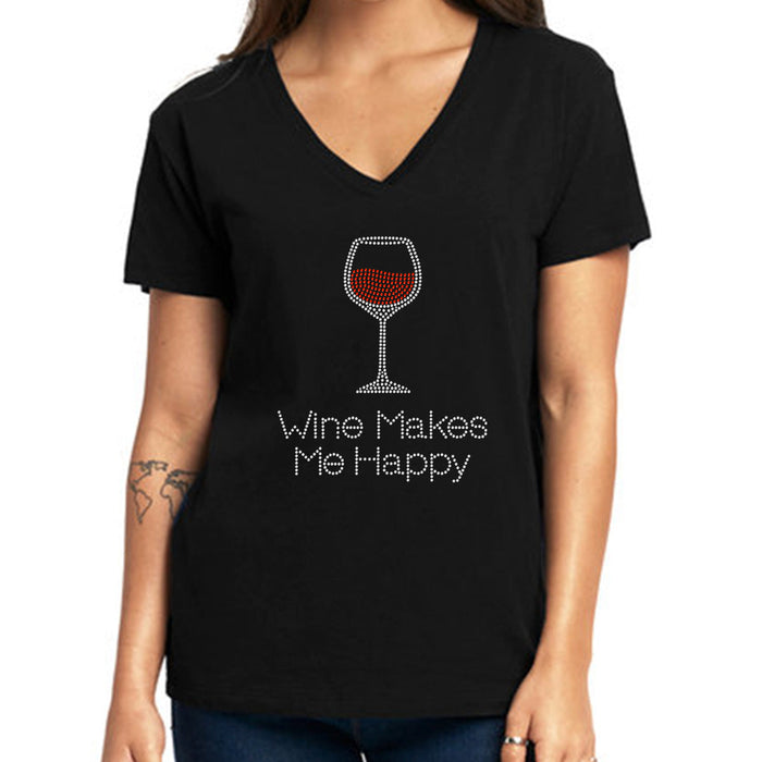 Rhinestone Bling Choose your Style Wine Makes Me Happy Glass Drinks