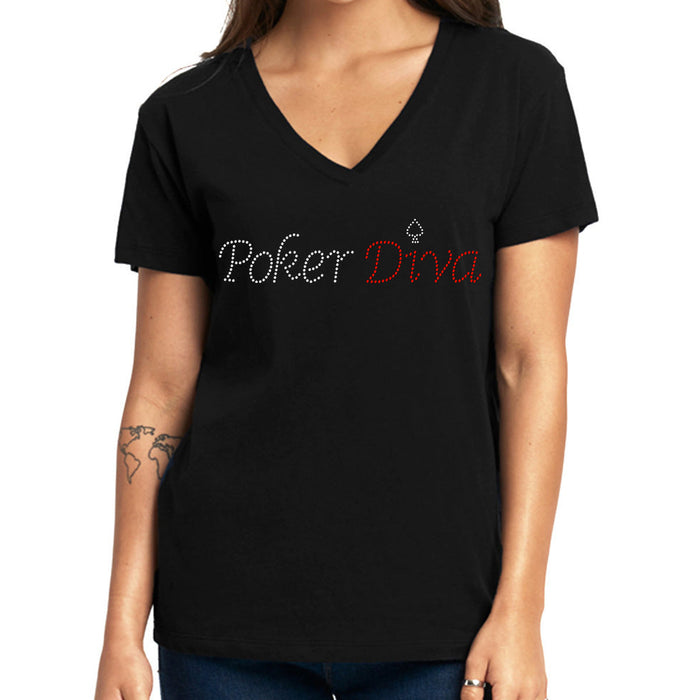 Rhinestone Bling Choose your Style Poker Diva Red White Leisure Vegas