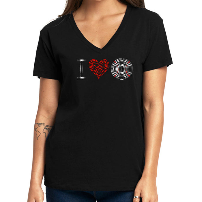 Rhinestone Bling Choose your Style I Love Baseball Red Heart Sports