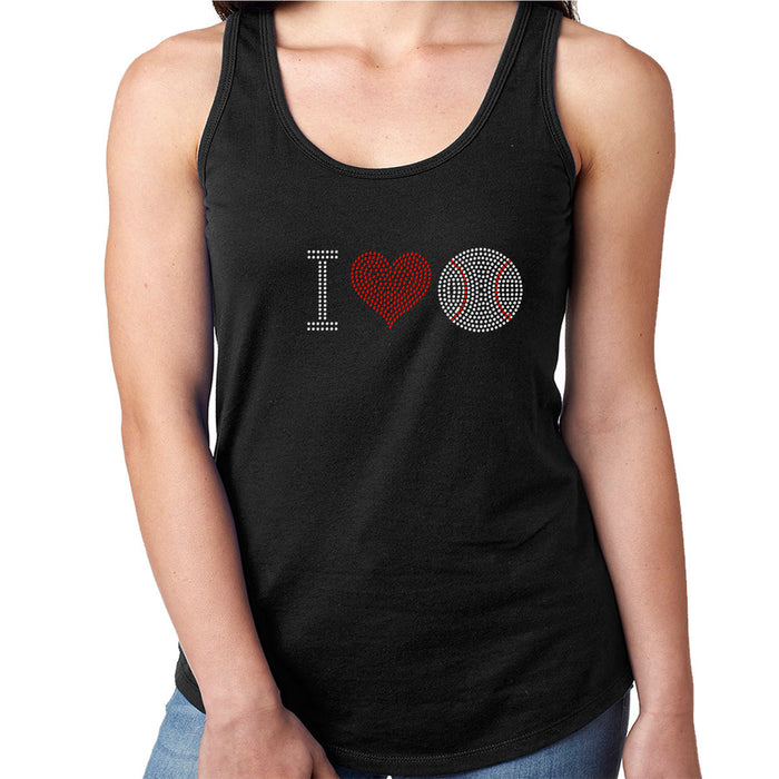 Rhinestone Bling Choose your Style I Love Baseball Red Heart Sports