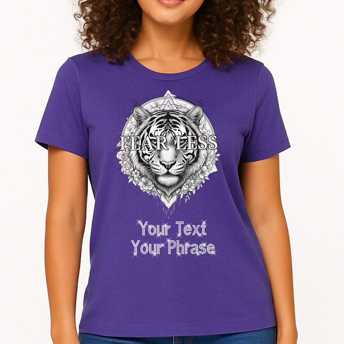 Custom Women's T-Shirt - Leisure DTF Print with Personalized Rhinestone Text
