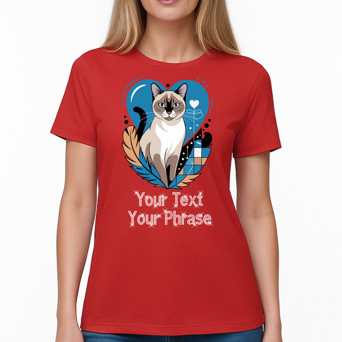 Custom Women's T-Shirt - Pets DTF Print with Personalized Rhinestone Text