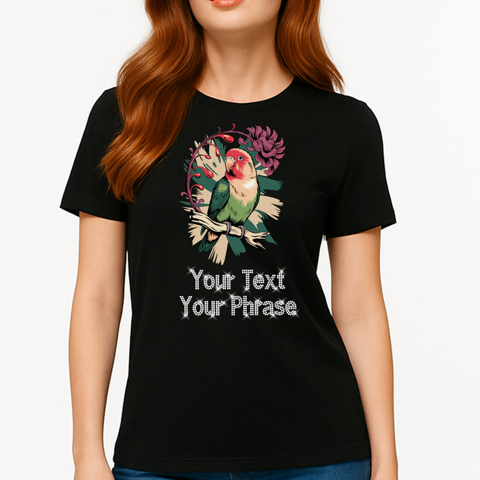 Custom Women's T-Shirt - Pets DTF Print with Personalized Rhinestone Text