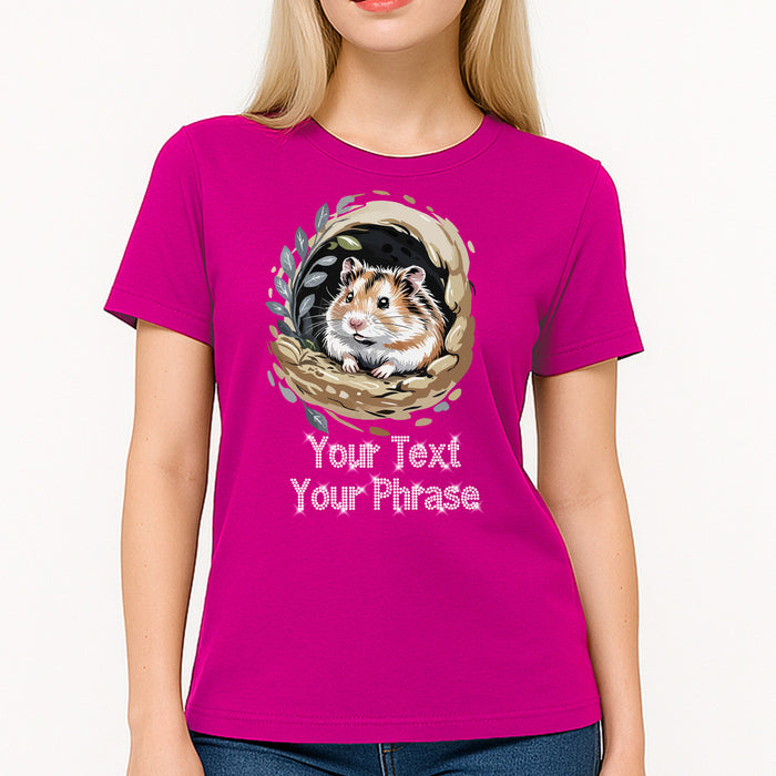 Custom Women's T-Shirt - Pets DTF Print with Personalized Rhinestone Text