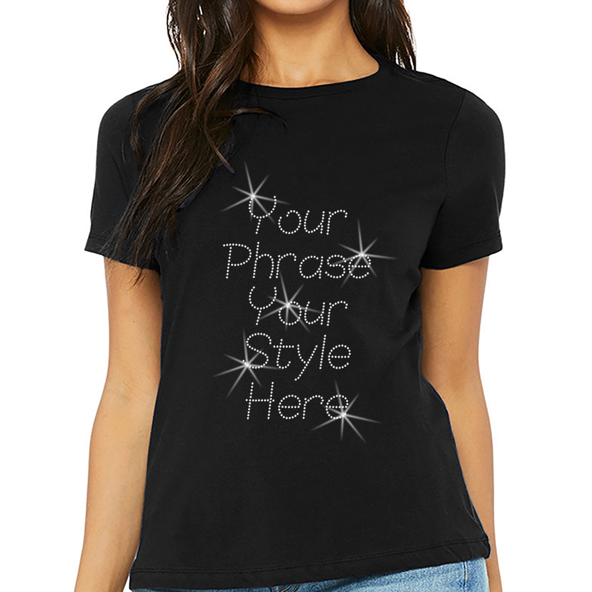 Custom Women's T-Shirt Sweater Apron  & Transfer – Design Your 5-Line Text with Rhinestones