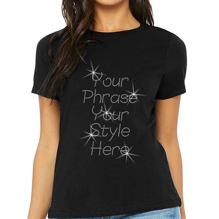 Avental e camiseta feminina personalizada com transferência – Crie seu texto de 3 linhas com strass