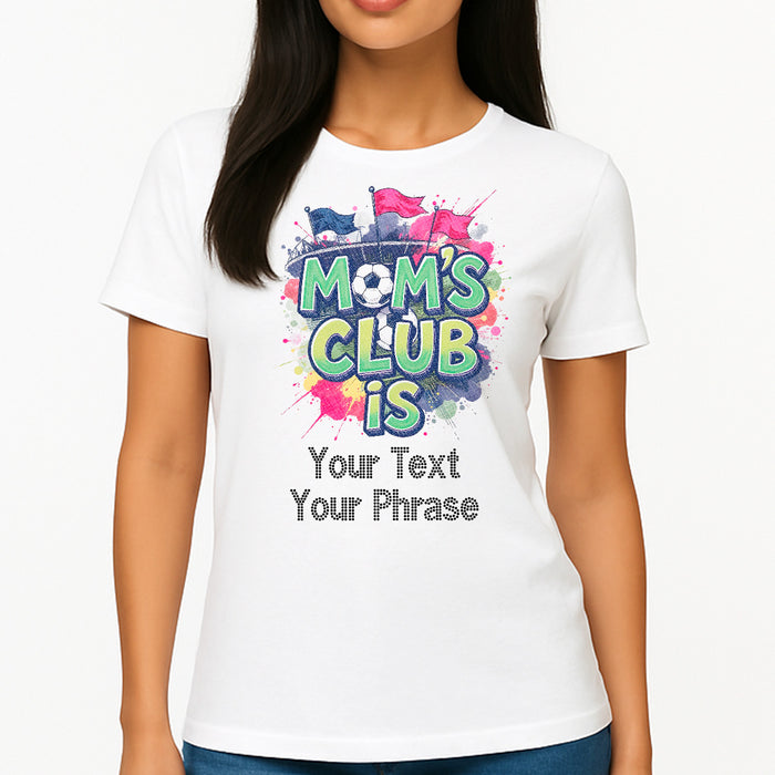 Custom Women's T-Shirt - Soccer DTF Print with Personalized Rhinestone Text