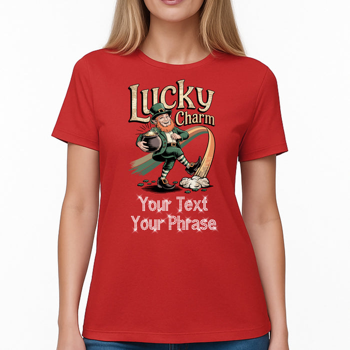 Custom Women's T-Shirt - St. Patrick’s DTF Print with Personalized Rhinestone Text