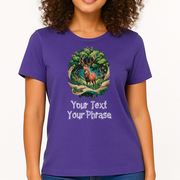Custom Women's T-Shirt - St. Patrick’s DTF Print with Personalized Rhinestone Text