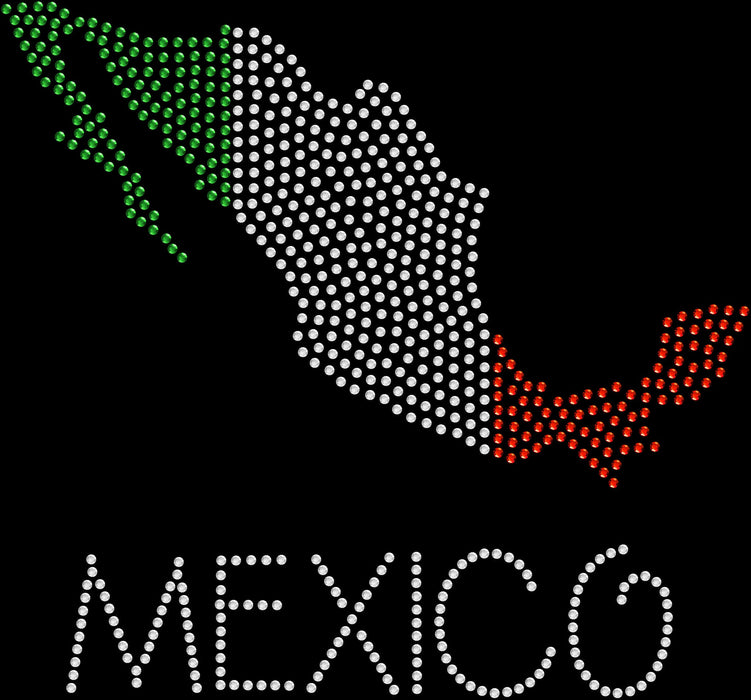 Rhinestone Bling Choose your Style Mexico Flag Map Sparkle cities