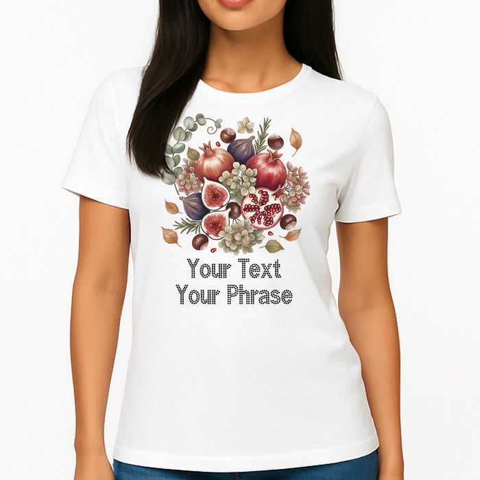 Custom Women's T-Shirt - Thanksgiving DTF Print with Personalized Rhinestone Text