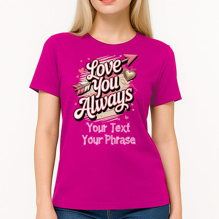 Custom Women's T-Shirt - Valentine's DTF Print with Personalized Rhinestone Text