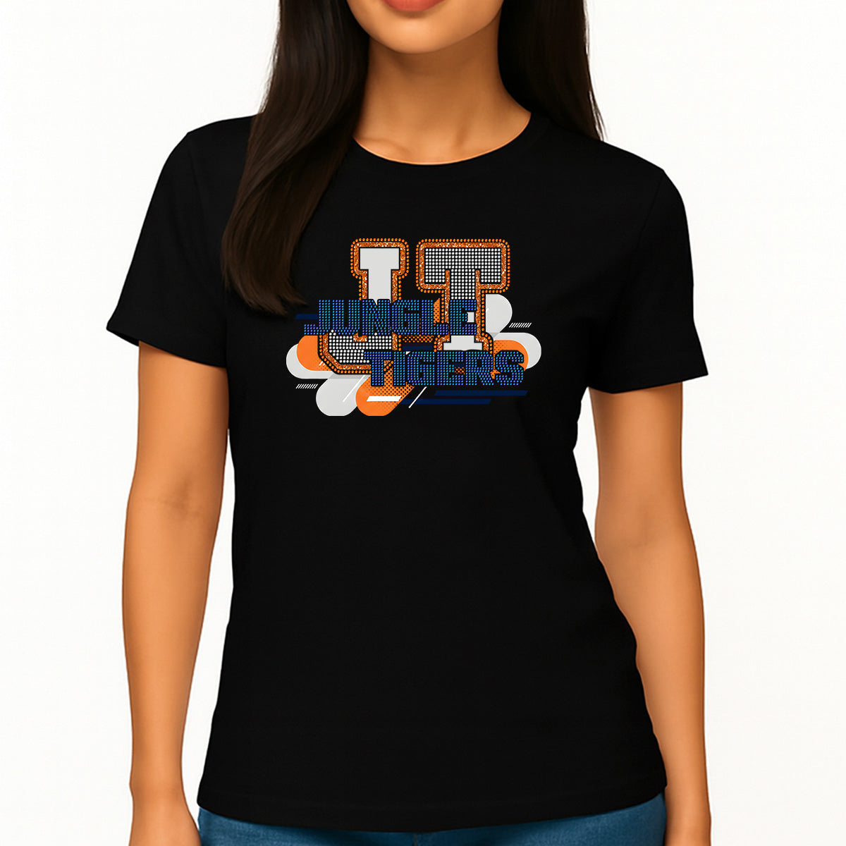 Custom Women’s T-Shirt – Femme Athletic Supremacy Type Personalized Rhinestone and DTF Mix
