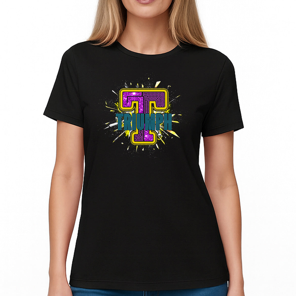 Custom Women’s T-Shirt – Urban Glam Power Personalized Rhinestone and DTF Mix