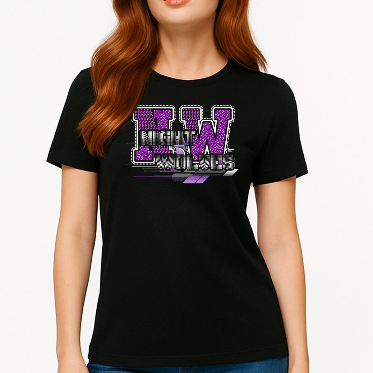 Custom Women’s T-Shirt – Femme Athletic Supremacy Type Personalized Rhinestone and DTF Mix