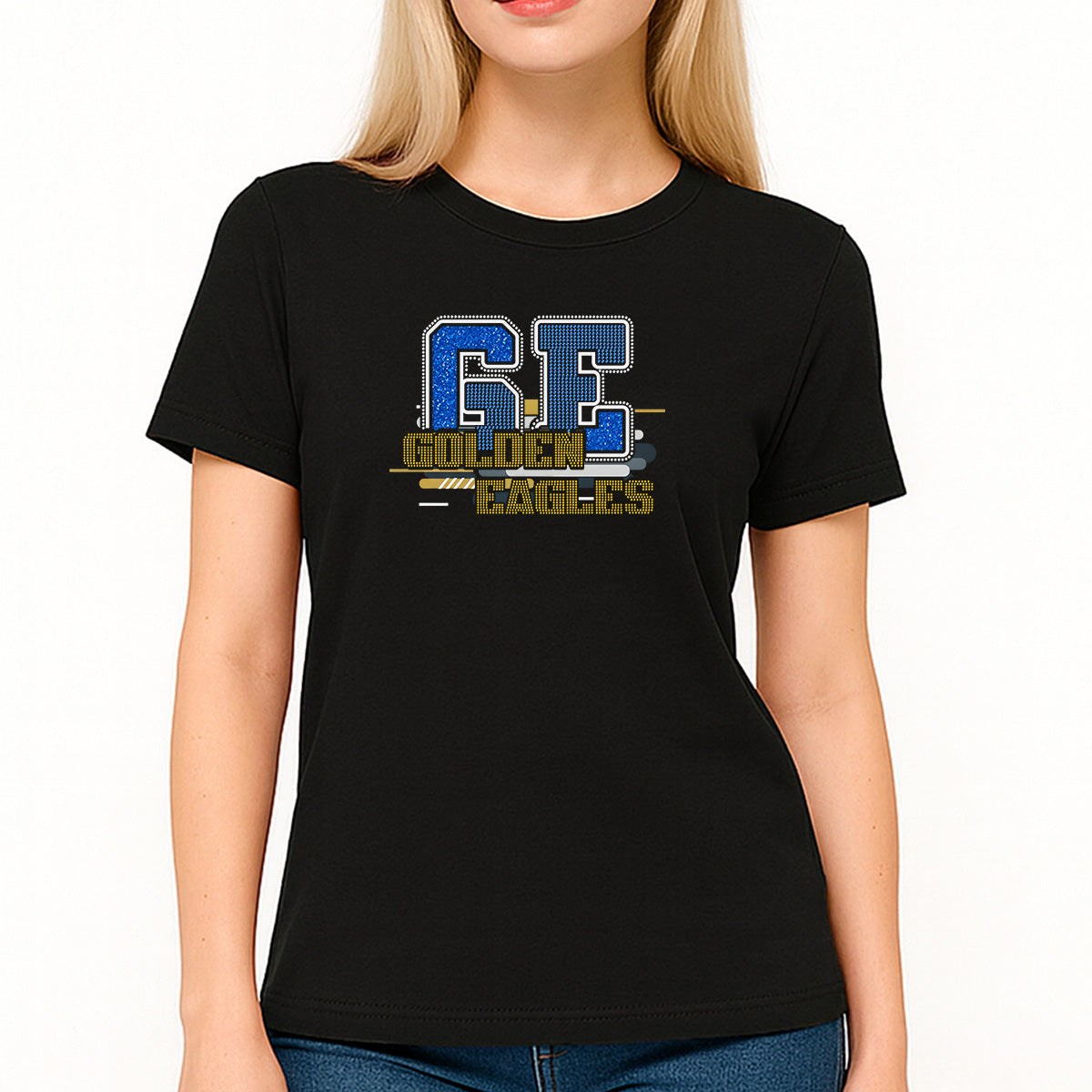 Custom Women’s T-Shirt – Femme Athletic Supremacy Type Personalized Rhinestone and DTF Mix