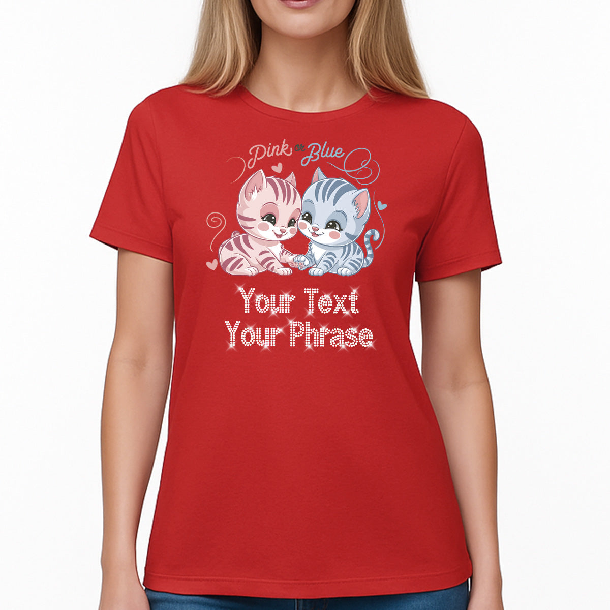 Custom Women’s T-Shirt – Baby Shower DTF Print with Personalized Rhinestone Text