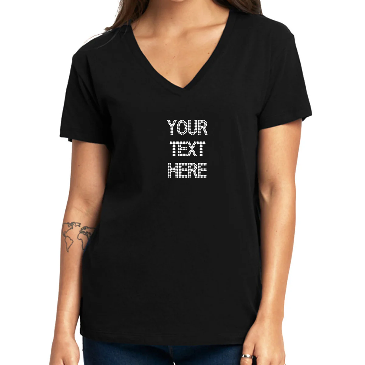 Custom Women's T-Shirt Sweater Apron  & Transfer – Design Your 5-Line Text with Rhinestones