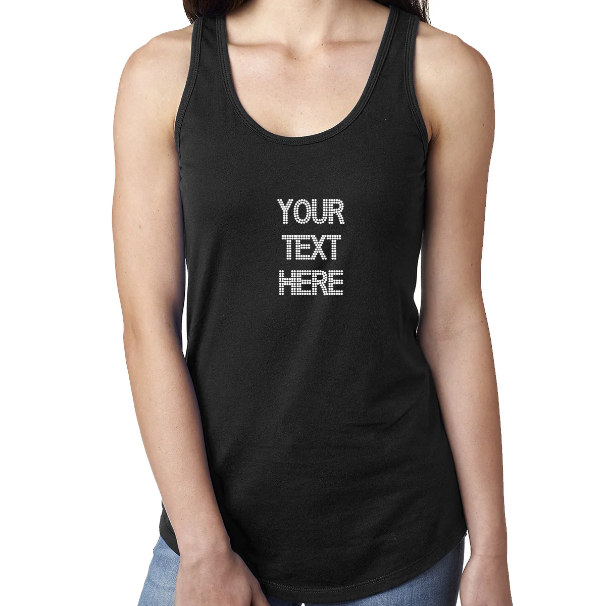 Custom Women's T-Shirt Sweater Apron  & Transfer – Design Your 5-Line Text with Rhinestones
