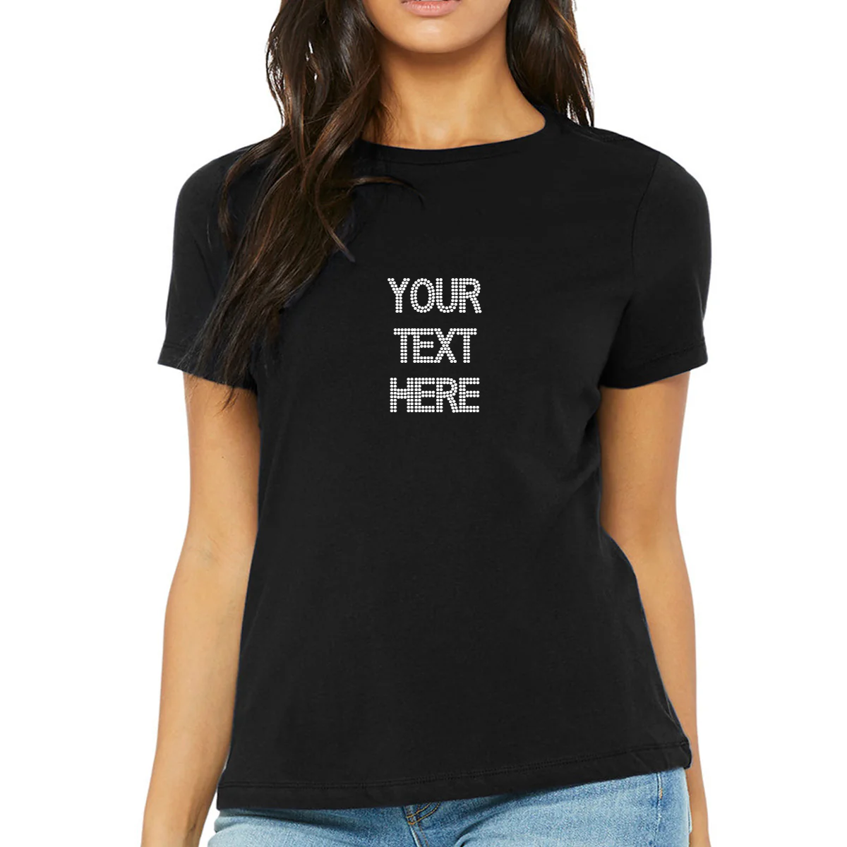 Custom Women's T-Shirt Sweater Apron  & Transfer – Design Your 5-Line Text with Rhinestones